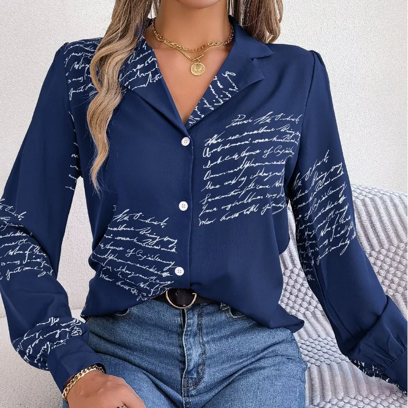 

Autumn and Winter Women's Cardigan Suit Collar Long Sleeve Contrast Letter Text Button Number Loose Fashion Casual Bottom Tops