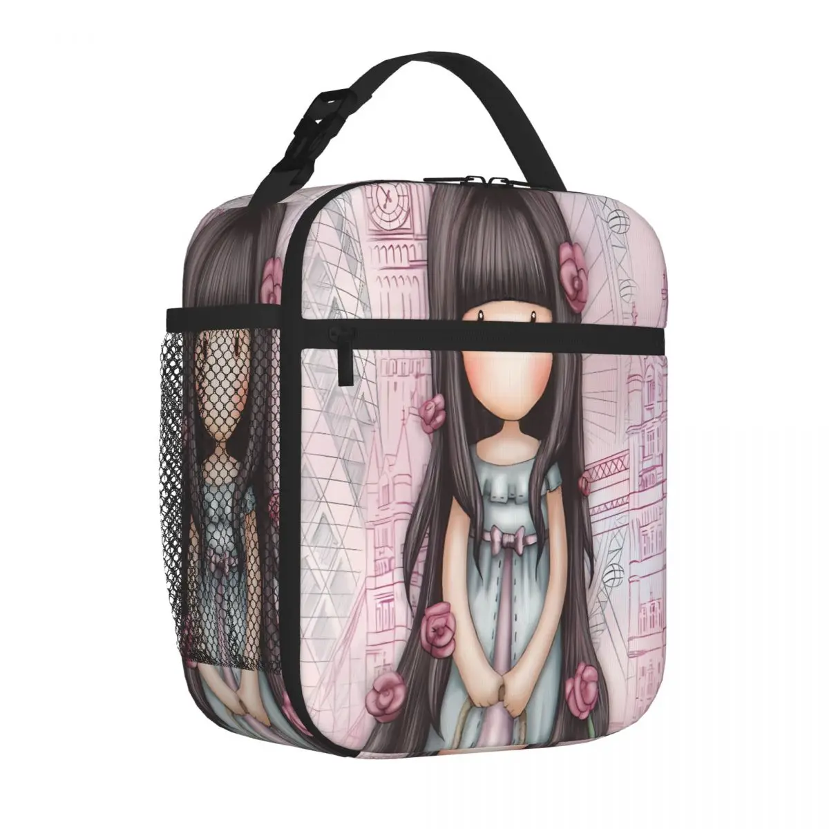 Bestselling Custom Cartoon Santoro Gorjuss Patchwork Foldable Lunch Bag Playground Snack Lunch Tote