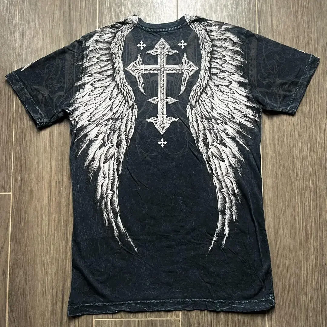 2000s Affliction T-Shirt Aesthetic Vintage Harajuku Gothic Goth Black Streetwear Hip Hop Print Summer Cotton Clothes