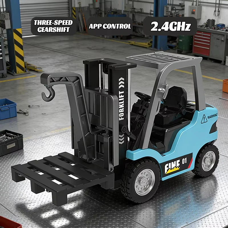 1:64 Alloy RC Forklift Truck 2.4G Sound Light Engineering Vehicle Remote Control Toy Liftable Forklift Gift for Boys Kids