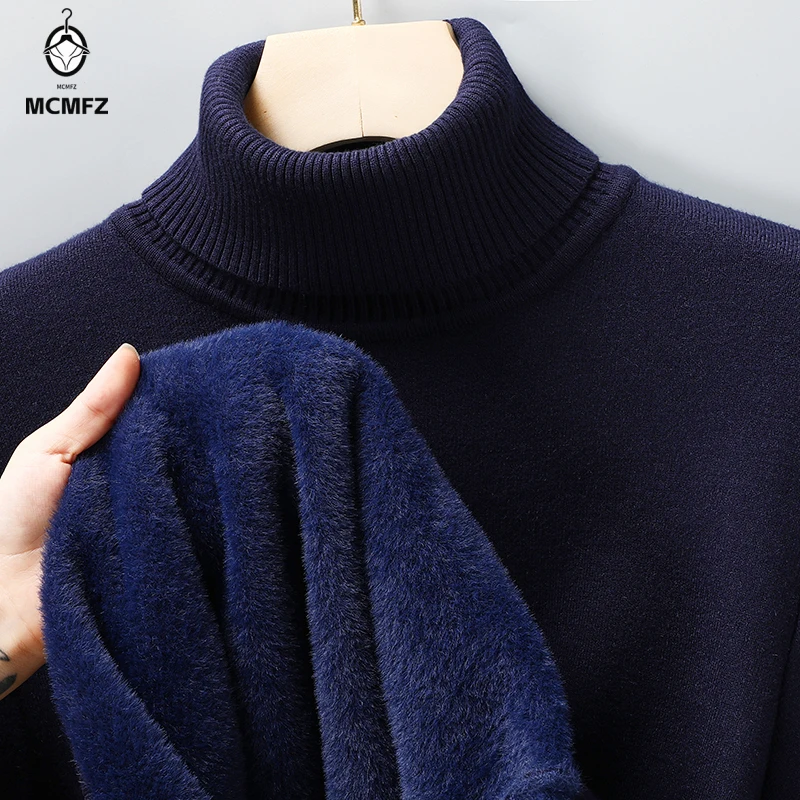 Sweatwear Mens Anti-pilling High Quality Knitted Turtleneck Sweater Slim Fit Long Sleeve Pullover Solid Color Trend Men Clothing