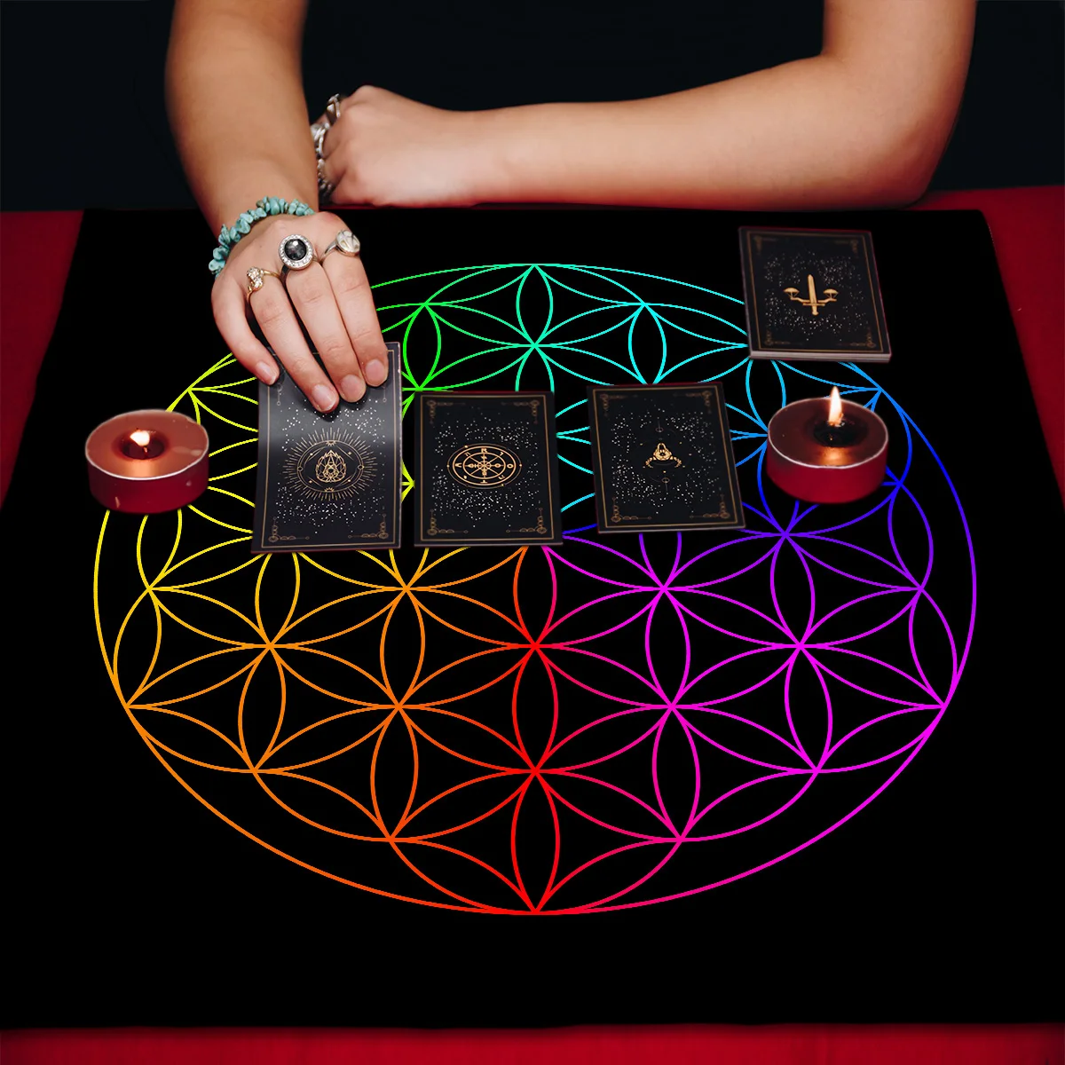 Colourful Altar Decorations Cloth Flower Of Life Tarot Card Table Cloth Spiritual Oracle Card Pad Divination Tools Ritual Cloth