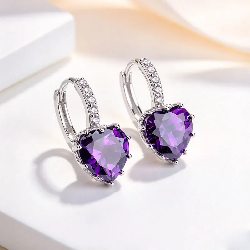 Copper Ear Buckle Earrings for Women Amethyst Colorful Gemstone 18K Gold Plated Charm Jewelry Gift