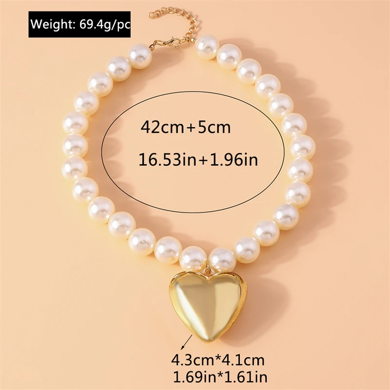 Elegant Imitation Pearl Necklace for Women Big Love Heart Pendant Necklace Girls Party Festival Jewelry Gifts