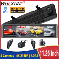 WHEXUNE 4CH Dash Cam 11.26 Inch 4K WIFI Rear View Mirror 4 Cameras Video recorder Car DVR ADAS BSD Night Vision 24H Parking