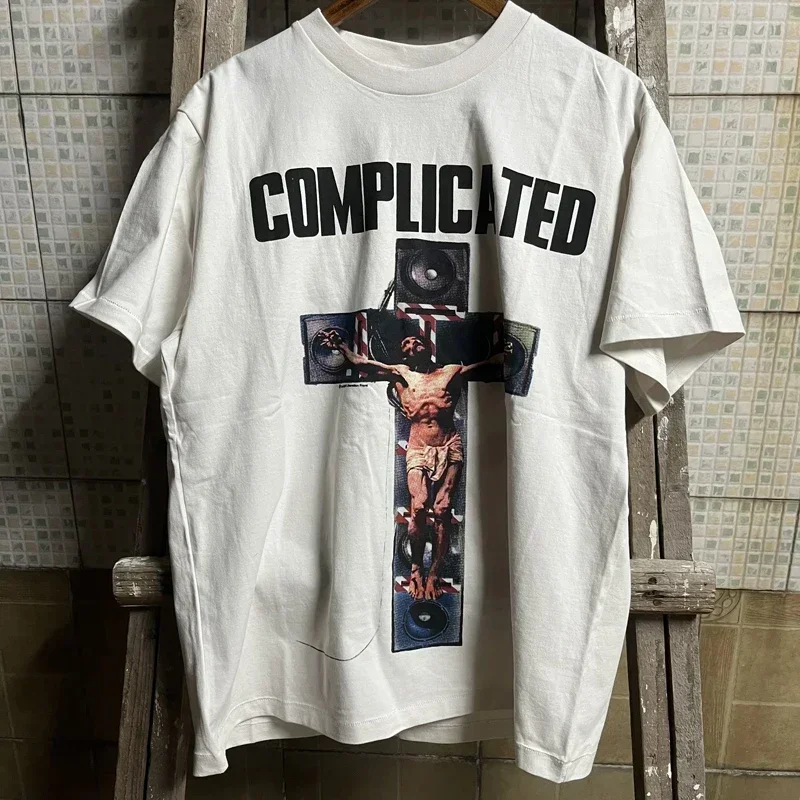 Saint Michael T-shirt Jesus Eyes Cross Tshirt High-quality Cotton Short Sleeved Vintage High Street Men Women Oversized T-shirts