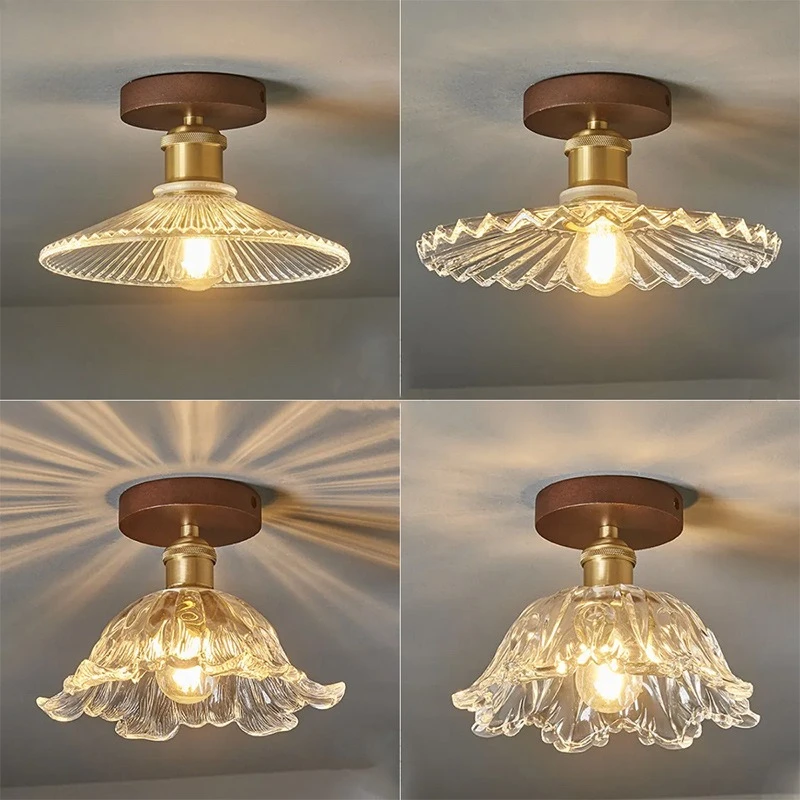 

Потолочный светильник в средневековом стиле из массива дерева со стеклянными элементами, простые ретро-светильники для коридоров, прихожих, балконов