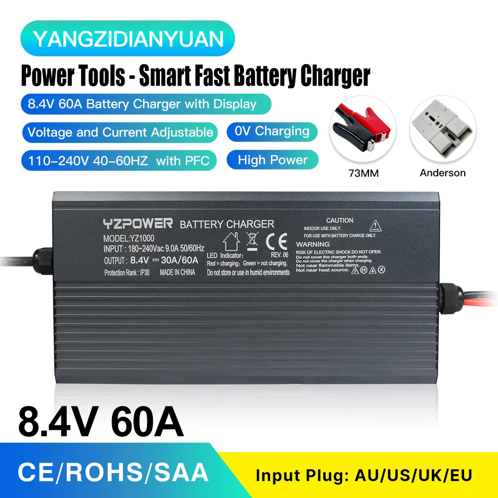 8.4V 60A 2S Lithium Battery Quick Charger Suitable for Car Charging Power Tools With Fan Display Charging Fully Full Auto Off