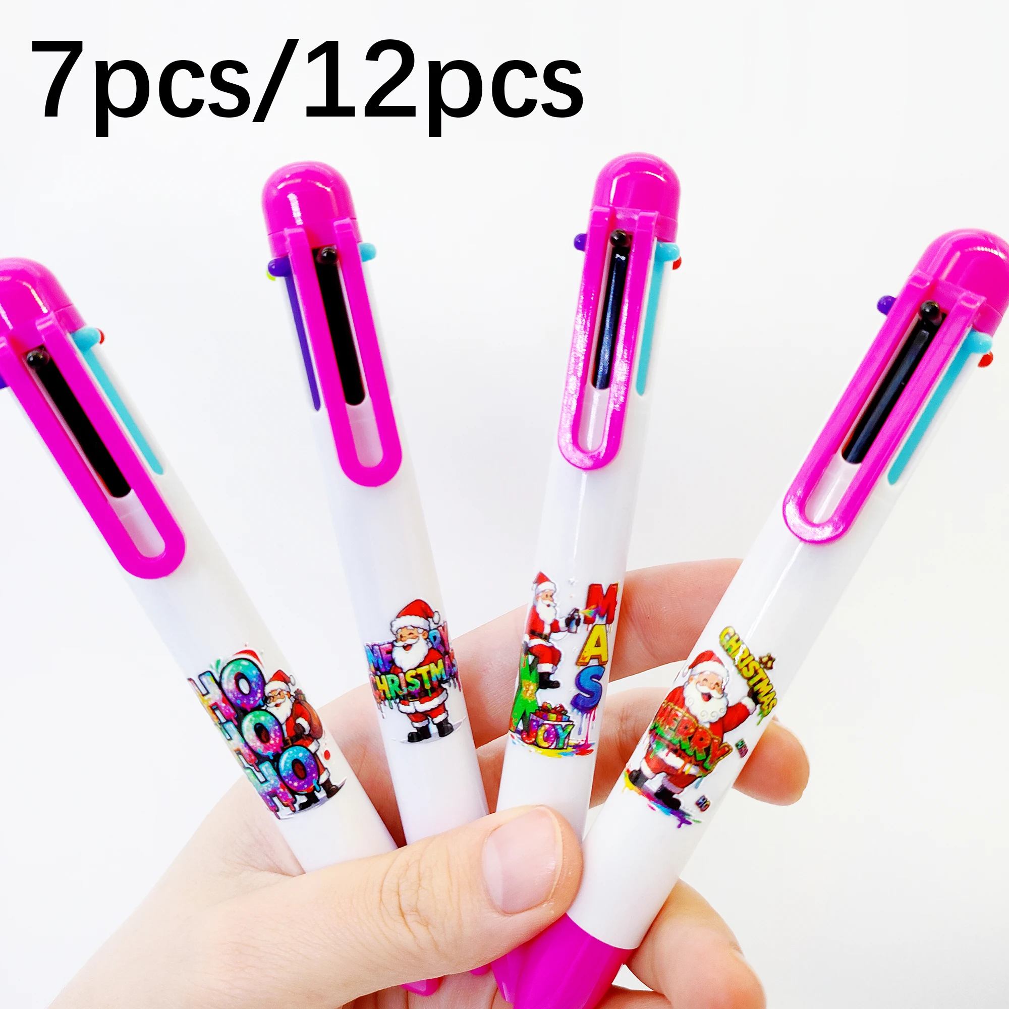 

7 шт./12 шт. разноцветная ручка на рождественскую тематику, шариковая ручка с элементом Санта-Клауса шесть в одном, разноцветные ручки с маркировочным ключом.