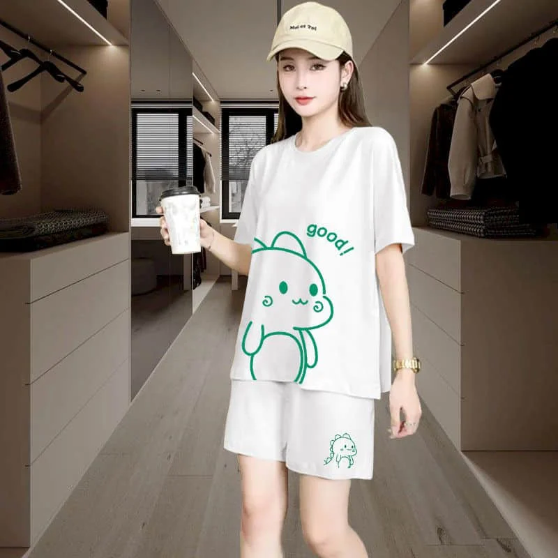 Sporty Shorts Set Loose Korean Style Casual Pants Sets Short Sleeve T-shirt 2 Piece Sets Women Outfits Summer Sportswear Suits