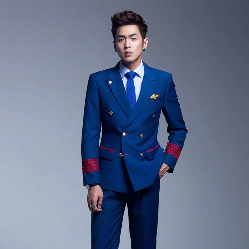 Uniforme da capitano da uomo, tute da volo dell'aeronautica, proprietà, studente della scuola aeronautica, giacca + pantaloni, uniforme da esibizione per riunioni annuali