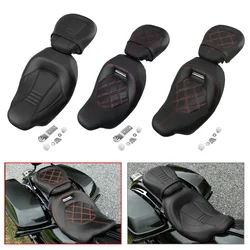 Motorcycle 2-Up Front Rear Driver Passenger Seat PU Leather For Harley Touring Street Glide Road King Electra Glide 2009-2022