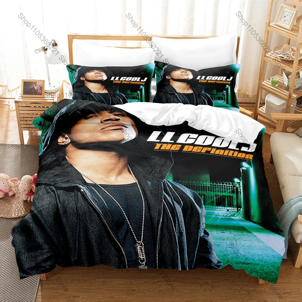 Iconic Old School Graphic LL Cool J Murdergram Hardcore Rap Bedding Set Duvet Cover With 2 Pillowcases Retro Teen Bedroom Decor