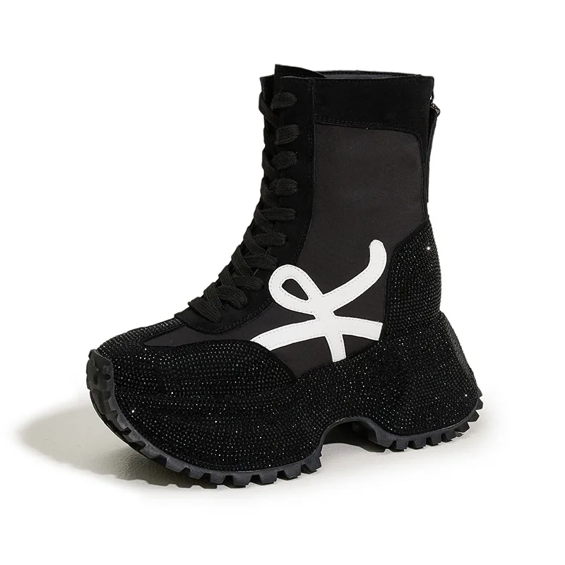 

Роскошные брендовые ботильоны с кристаллами, женские осенние повседневные спортивные туфли на плоской подошве и платформе, кроссовки для бега Chelsea Botas Mujer, зимние эластичные ботинки