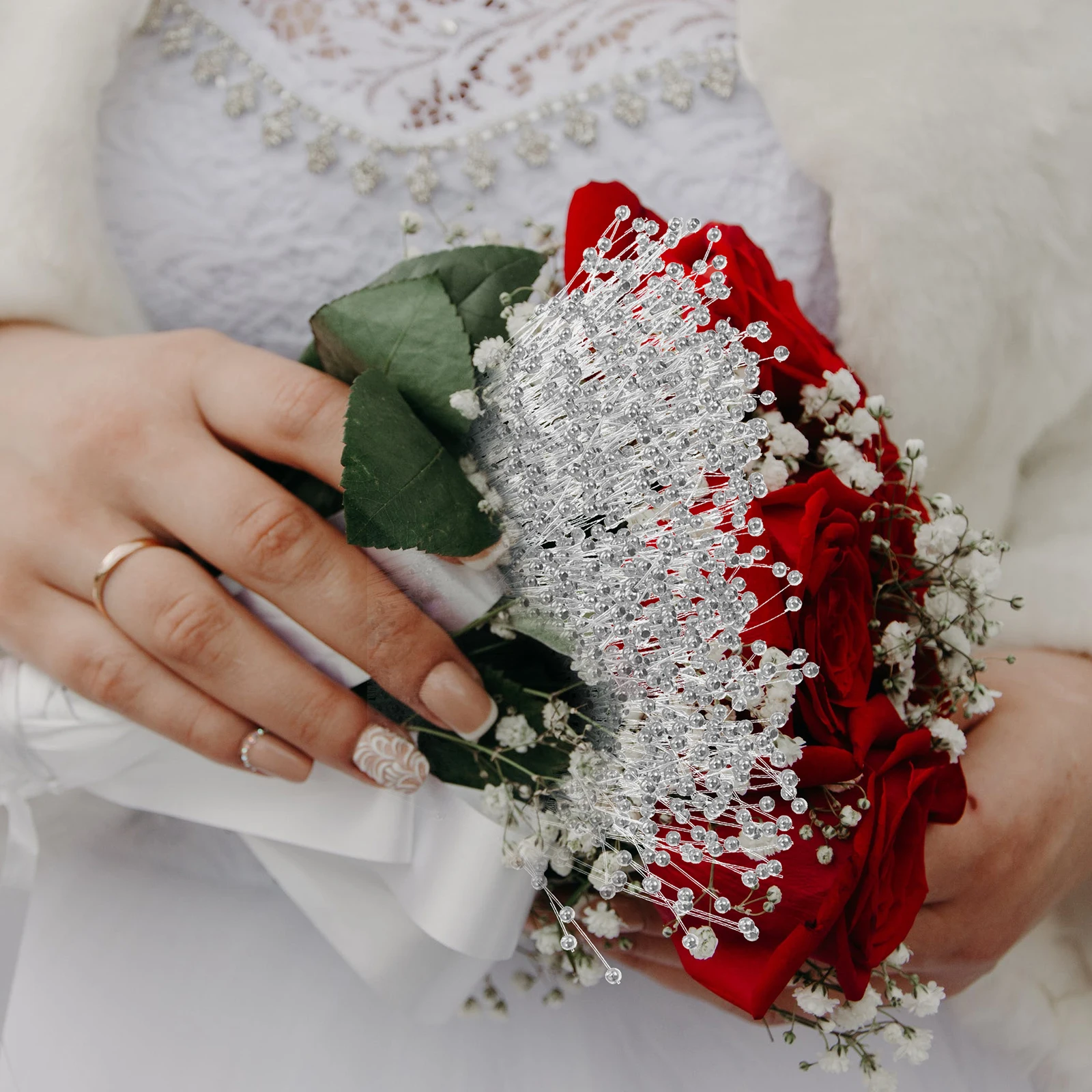 

100Pcs Pearl Garland Beads String Artificial Pearl Sticks Wedding Bridal Bouquet Party Decoration Wedding Supplies