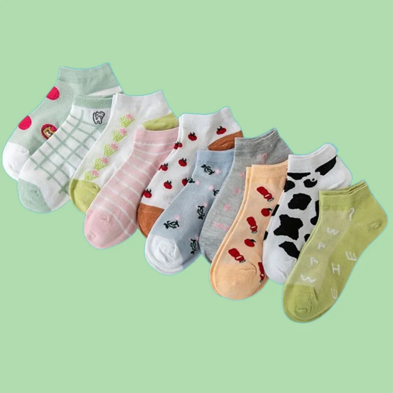 

10/20 Pairs Top Quality Cute Breathable Cartoon Boat Casual Socks Shallow Mouth Low-top Socks Summer Mesh Women's Socks