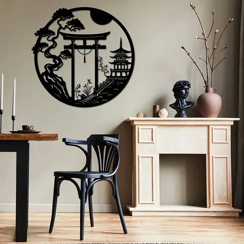 Fashionable New Elegant Japanese-Style Bird and Archway Metal Wall Decorations, Easy-To-Hang Sparrow Door Sculpture, Suitable for Modern Home and Office Decor