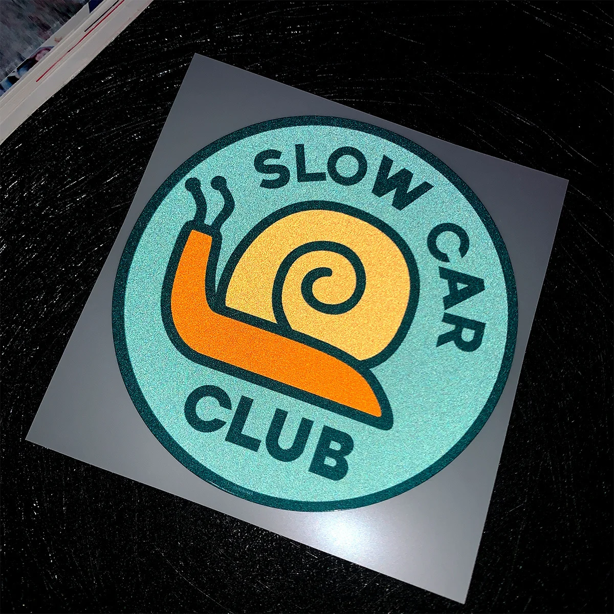 1pc Slow Car Club Snail Holographic Vinyl Sticker, Waterproof Multicolor Decal for Car, Bike, Helmet & Laptop