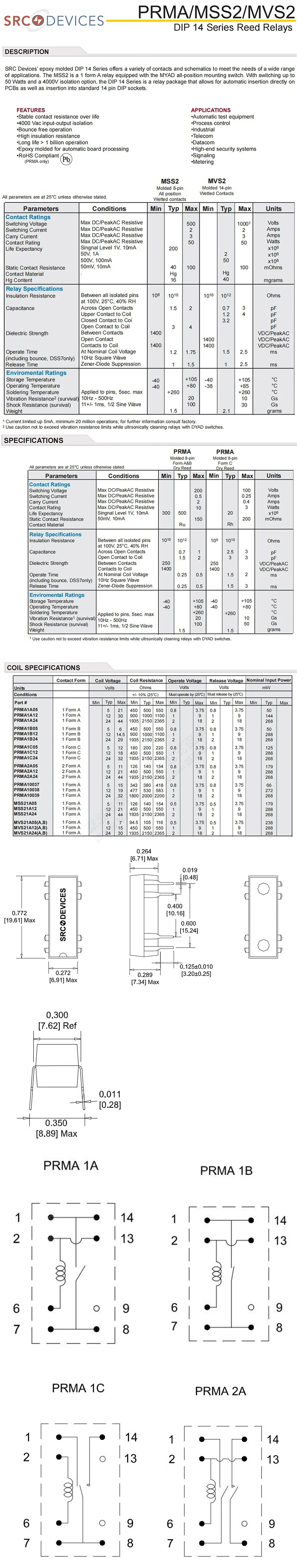 Image 7: PRMA1A24 nouveau relais Reed Spot SPST 24VDC 1A 10W normalement ouvert