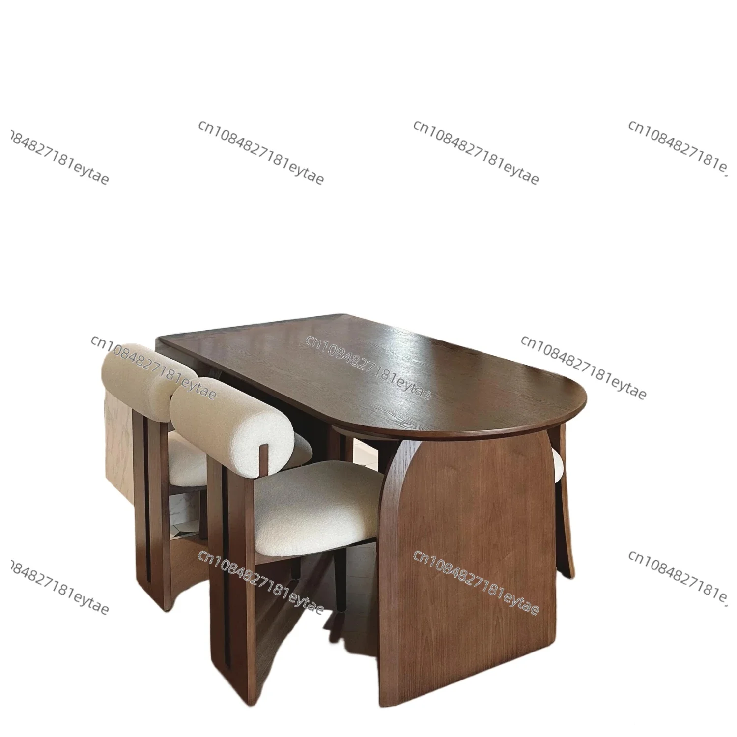 

Retro style solid wood dining table and chairs oval peninsula table simple living room small apartment long dining table