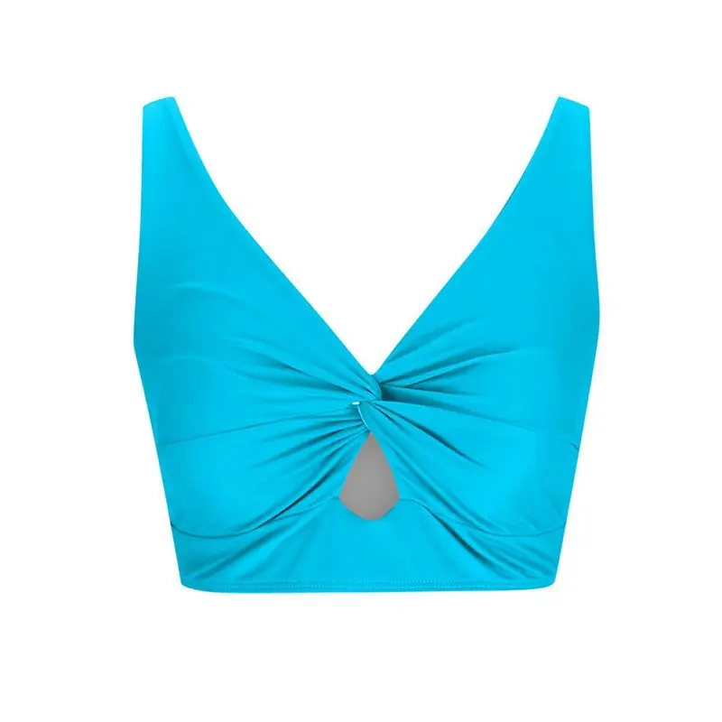 

ABHT-Bikini Tops For Women Cropped Tankini Tops Beach Padded Knot Twist Cut Out Adjustable Tank Swimwear Top Only