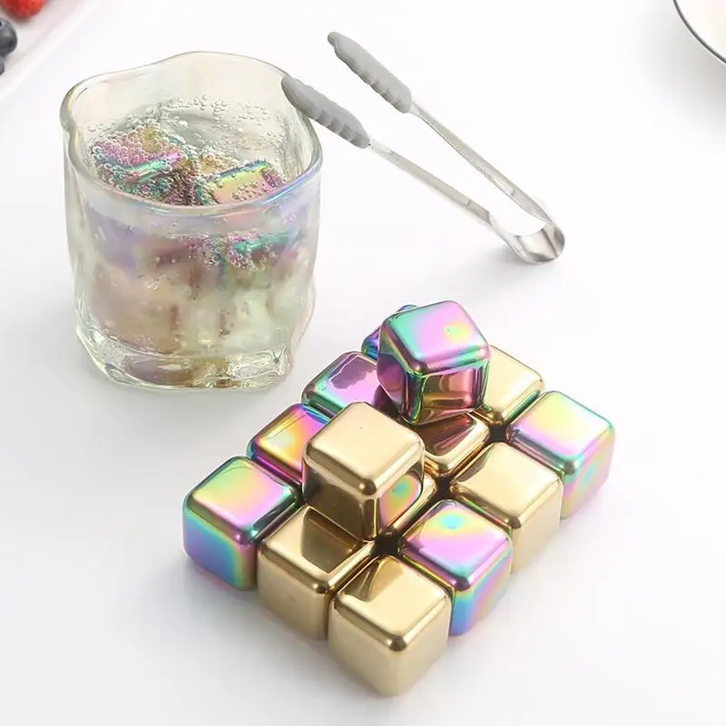 Stainless Steel Ice Cubes Reusable Golden Chilling Stones Whiskey Wine Cooling Cube Chilling Rock Birthday Party Bar Tool