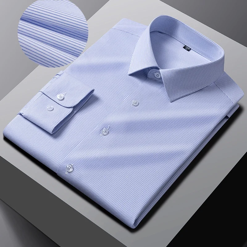 High-end 8XL Bamboo fiber Long Sleeve Shirt for Men & Oversized Short Sleeve Shirts Men Casual Business Non Iron Solid Color