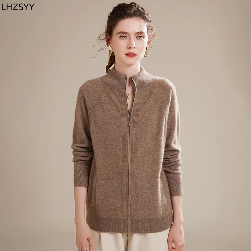 

LHZSYY Ladies 100%Pure Goat Cashmere Zipper Cardigan Autumn Winter New High-End Jacket Sweater Casual Joker Thick Cashmere Coats