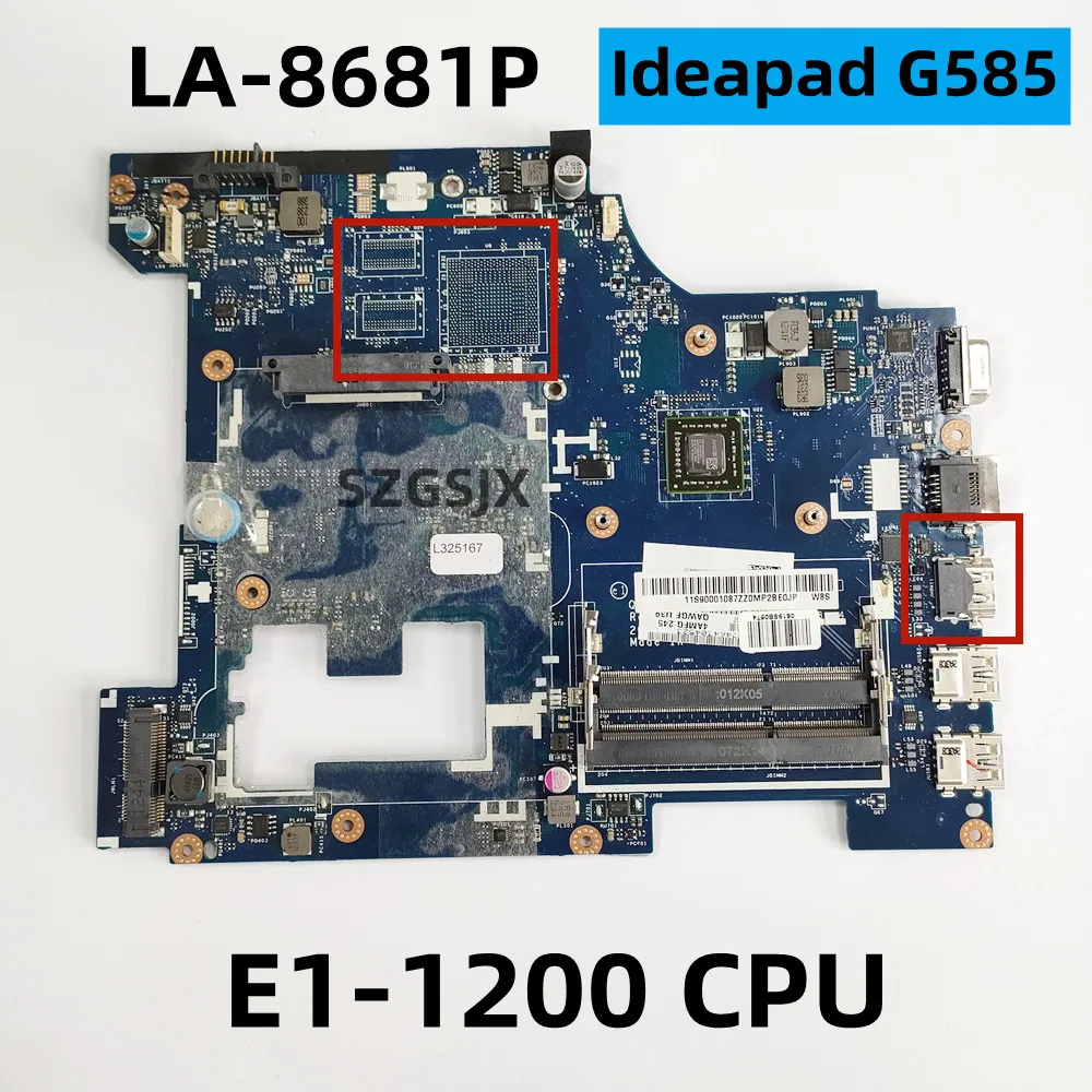 

FOR Lenovo IDEAPAD G585 Notebook Motherboard, QAWGE-LA-8681P AMD E1-1200 CPU DDR3 : 90001087 100% tested