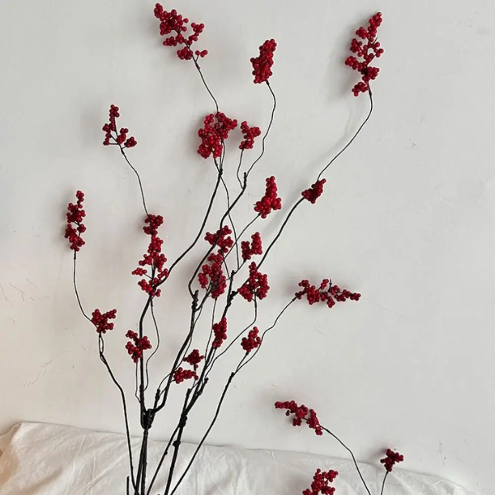 

Wedding Red Fruit Berries Artificial Berry Fruit Branch Long Branch Floral Decor Artificial Flowers Faux Plant Home Decoration