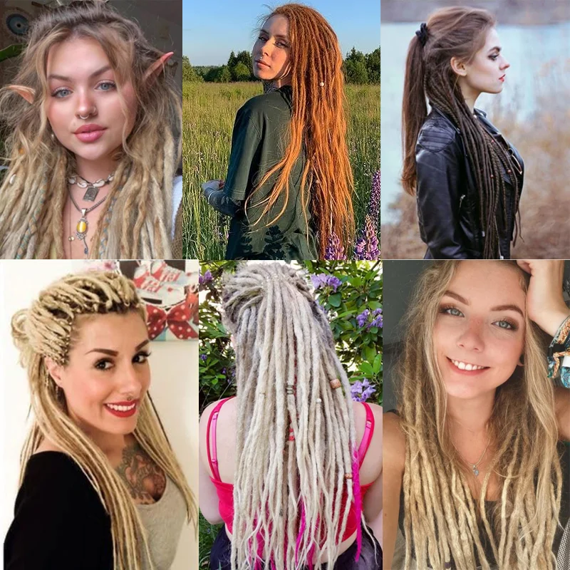 Ekstensi Dreadlock, 24 inci Cokelat ke Pirang, Ekstensi Dread Sintetis Rajut Ujung Tunggal dengan Gaya Reggae untuk perempuan