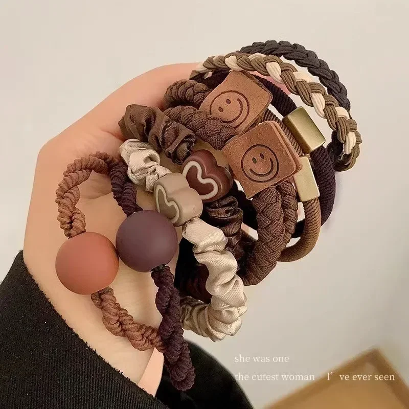 5/10 pezzi cravatta per capelli set di cinque pezzi autunno e inverno nuovo set di elastici per coda di cavallo addensato cuore ragazza corda per capelli ad alta elasticità