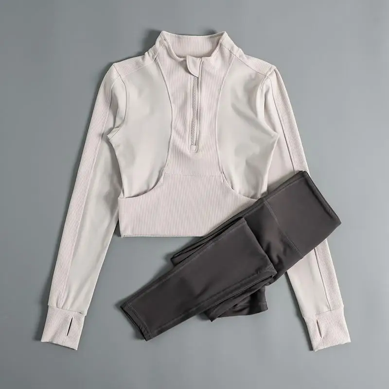 

Одежда для йоги с полной молнией, женская осенне-зимняя облегающая длинная верхняя одежда для бега Sve Fitn, спортивный комплект для велоспорта