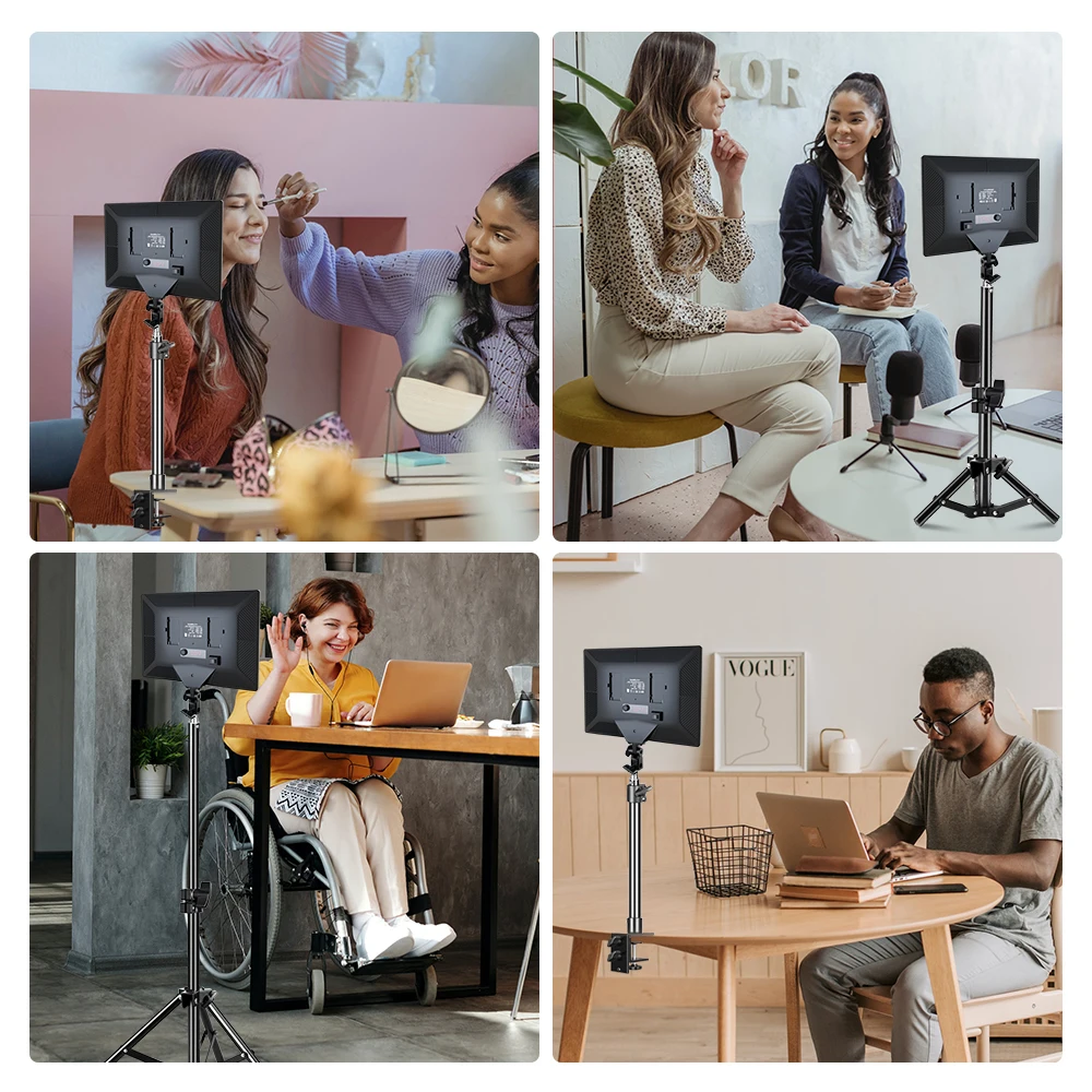 แผงไฟ LED หรี่แสงได้สำหรับถ่ายภาพแฟลชวิดีโอเซลฟี่14นิ้วโคมไฟเติมแสงได้สำหรับสตูดิโอถ่ายภาพสามสีพร้อมขาตั้งสามขา