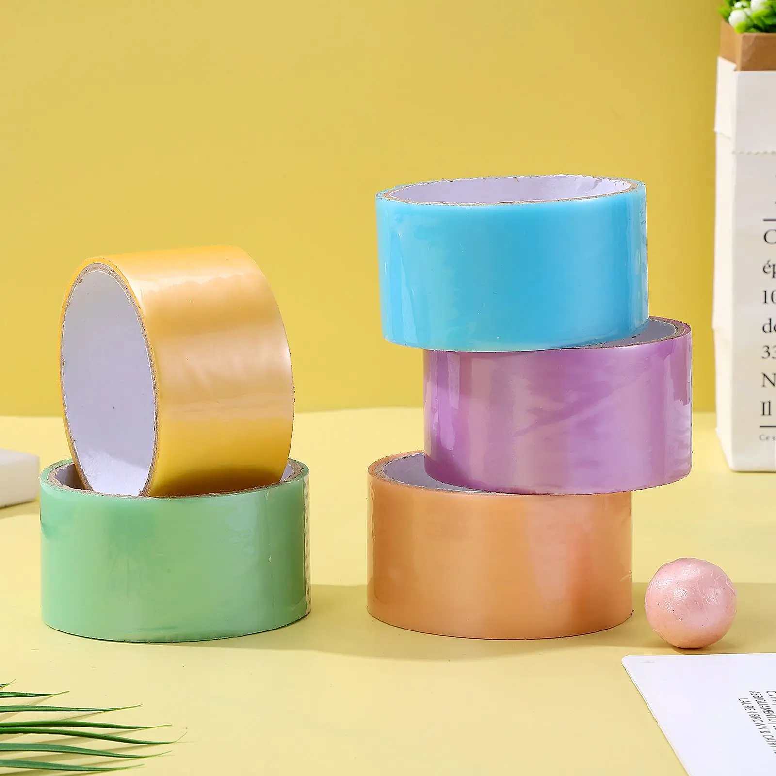 

6 Rolls of Adhesive Tapes Colored Tapes DIY Sticky Balls Tapes Colored Sticky Ball Tapes Decompression Relaxing Pearlescent Tape