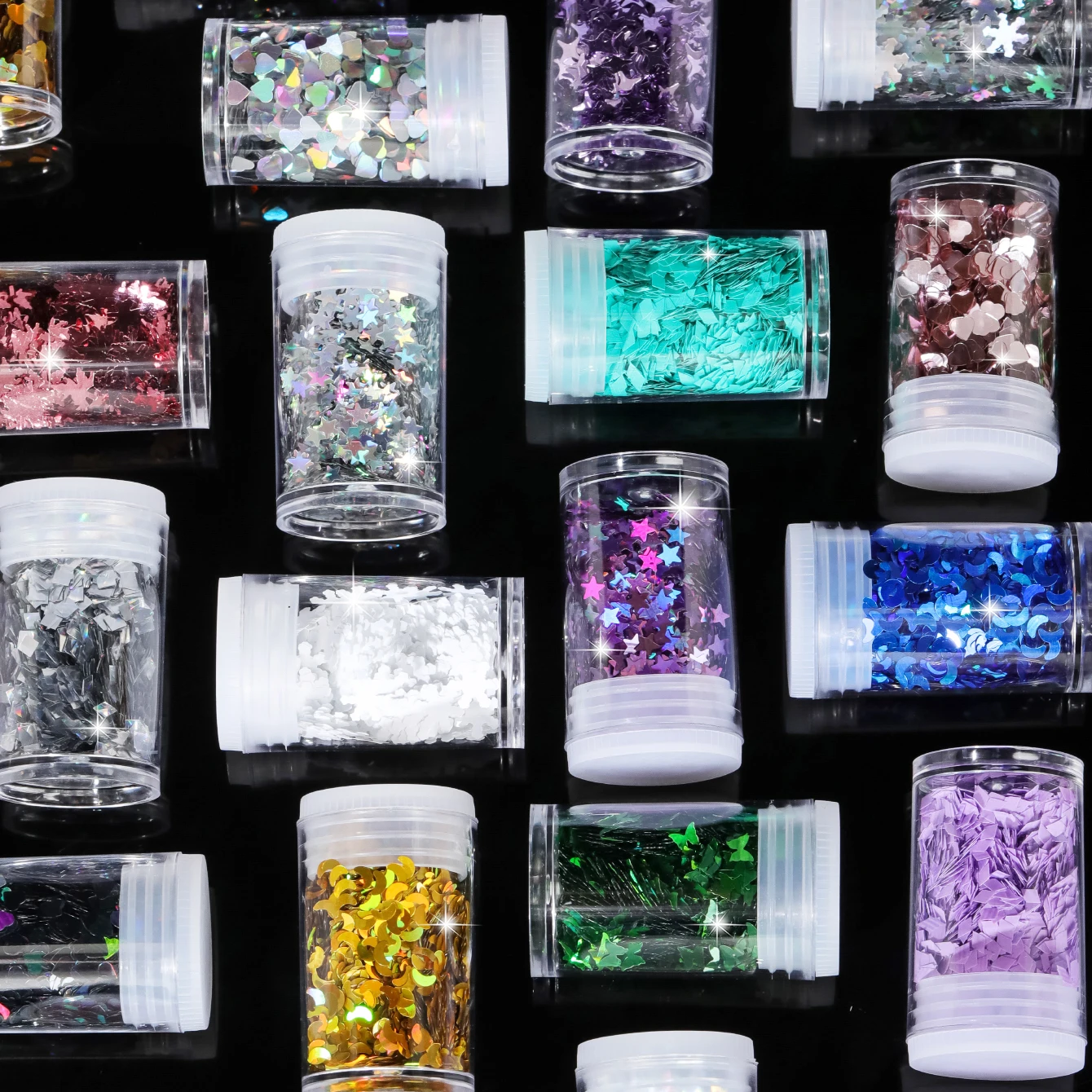 32 Bottles Holographic Shaped Glitter Sequins Set, Star Heart Maple Leaf Flakes for Nail Art, Epoxy Resin,Slime Party Decor Glit
