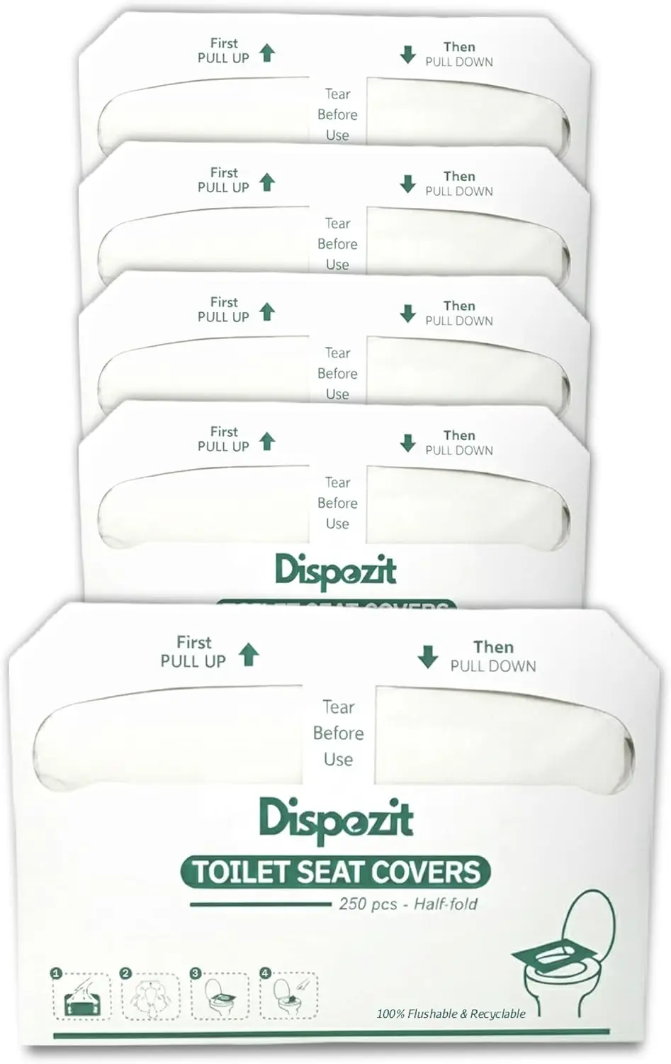 

1250 Pcs Biodegradable Flushable Toilet Seat Covers, Half-Fold Dispenser Compatible, Safe Liners