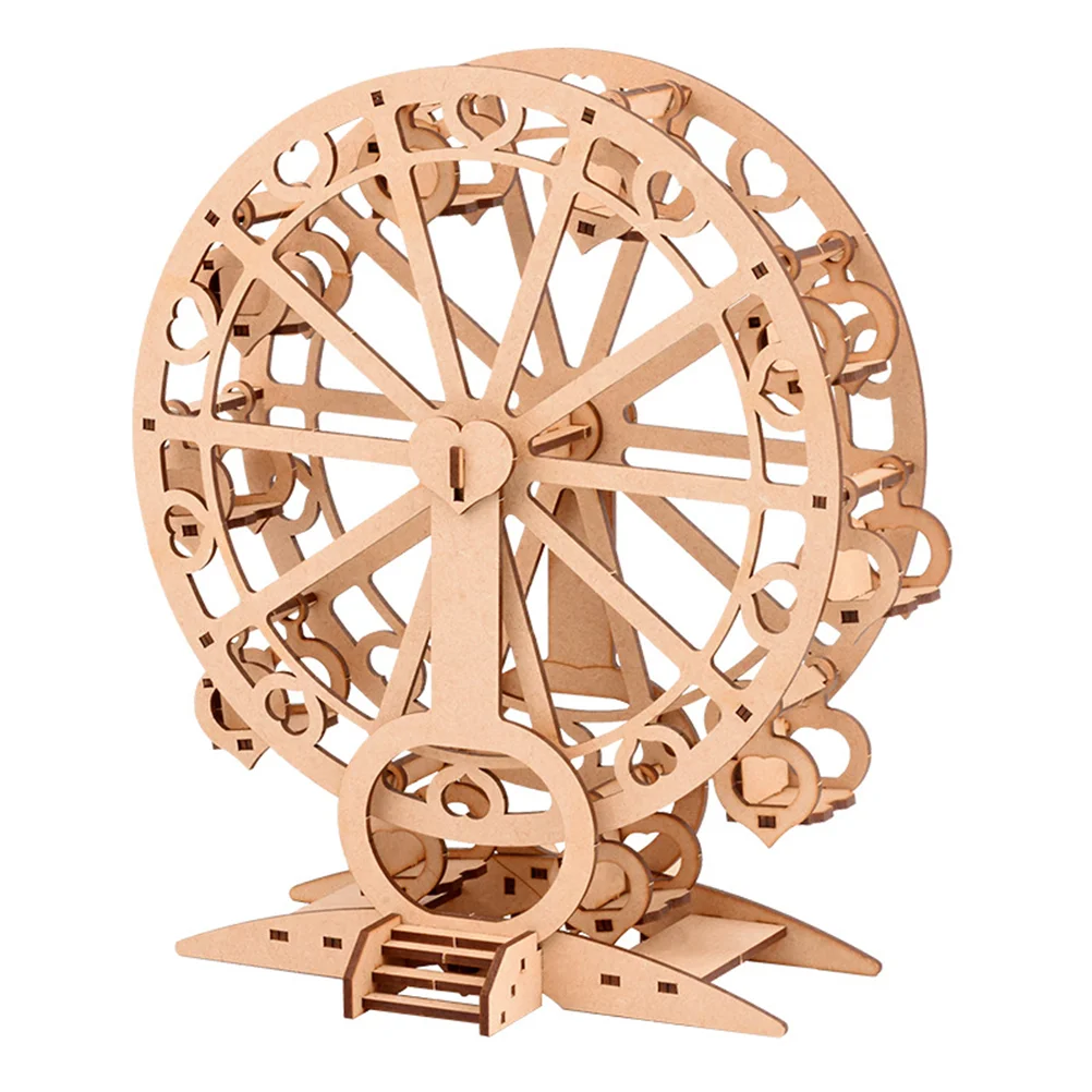 1pc Wooden Ferris Wheel Model Diy Handcraft Ferris Wheel Mold Educational Mechanical Gift for Children (Wood Color Heart Ferris