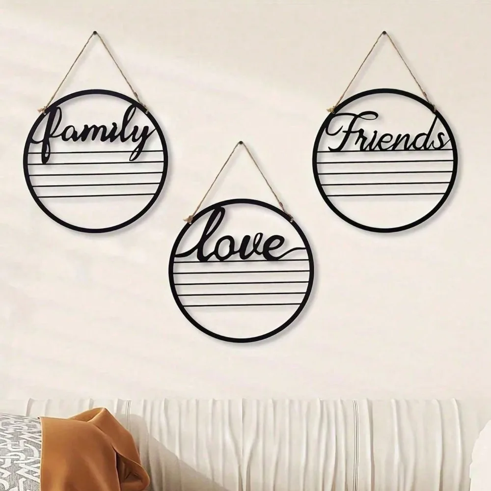 3pcs Friendship/Love/Family Round Metal Wall Art, Durable Wall Decor for Living Room Modern Home Room, Waterproof Rust-Proof