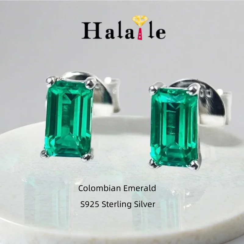 

Halaile 0.5ct 3*5mm Colombian Emerald Cut Stud Earrings S925 Silver Lab Grown Gift for Women Fine Jewelry
