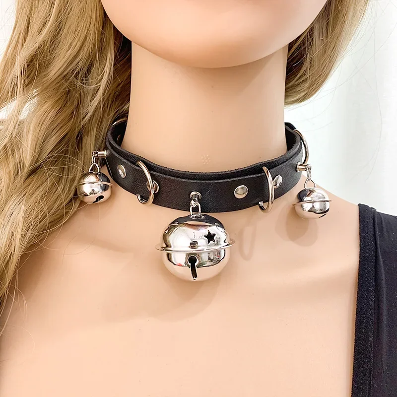 2025Mode fille barre de nuit Bondage Sautoirs Harajuku gótico noir Goth Punk Sexy PU cuir collier Chocker Crash cloche collier