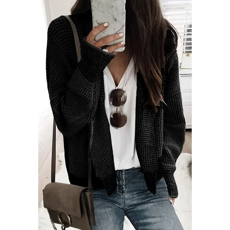 

Women Sweaters Long Sleeve Single Breasted Button Solid Color Cardigan Knitting Pockets High Street Loose Jumpers Autumn