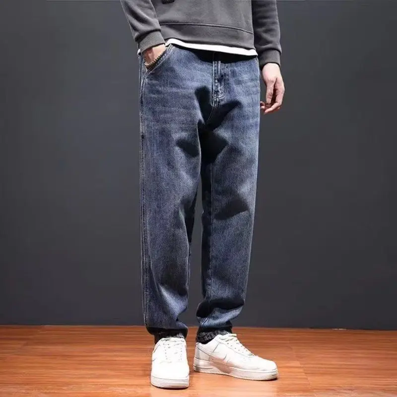 남성용 스트레이트 진 2025 루즈핏 한국 가을 의류 고스룩 Y2k 2000년대 빈티지 워싱 남성 카우보이 팬츠 바지 배기