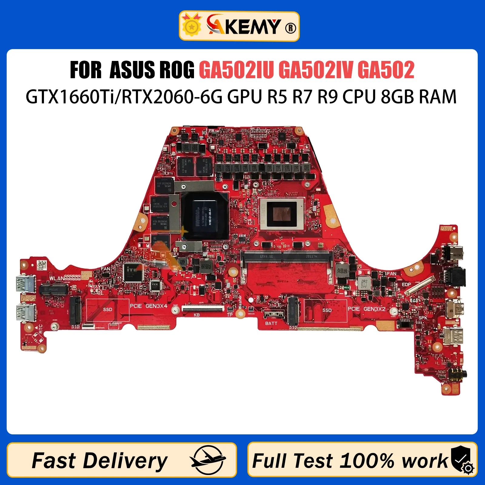 

Материнская плата AKEMY GA502IU для ноутбука ASUS ROG GA502IU GA502IV GA502 материнская плата для ноутбука GTX1660Ti/RTX2060-6G GPU R5 R7 R9 CPU 8GB