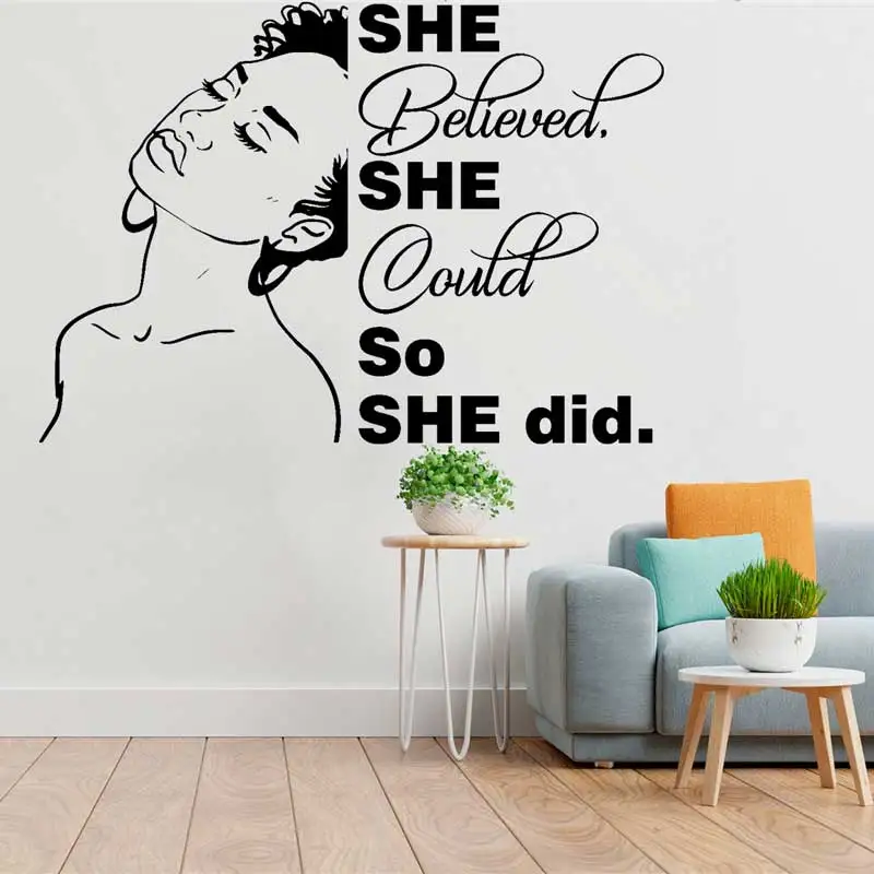 Personality Slogan Lady Portrait Wall Sticker Beautiful Confident Independent Woman Beauty Salon Spa Home Decor Vinyl Wall Decal