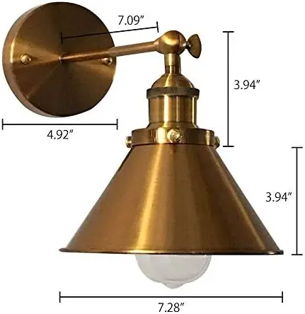 

Adjustable Arm Light Fixtures Brass Finish 1 Light Sconce 7" Industrial Swing arm lamp Mounted Lighting Fixture with Cone Sha