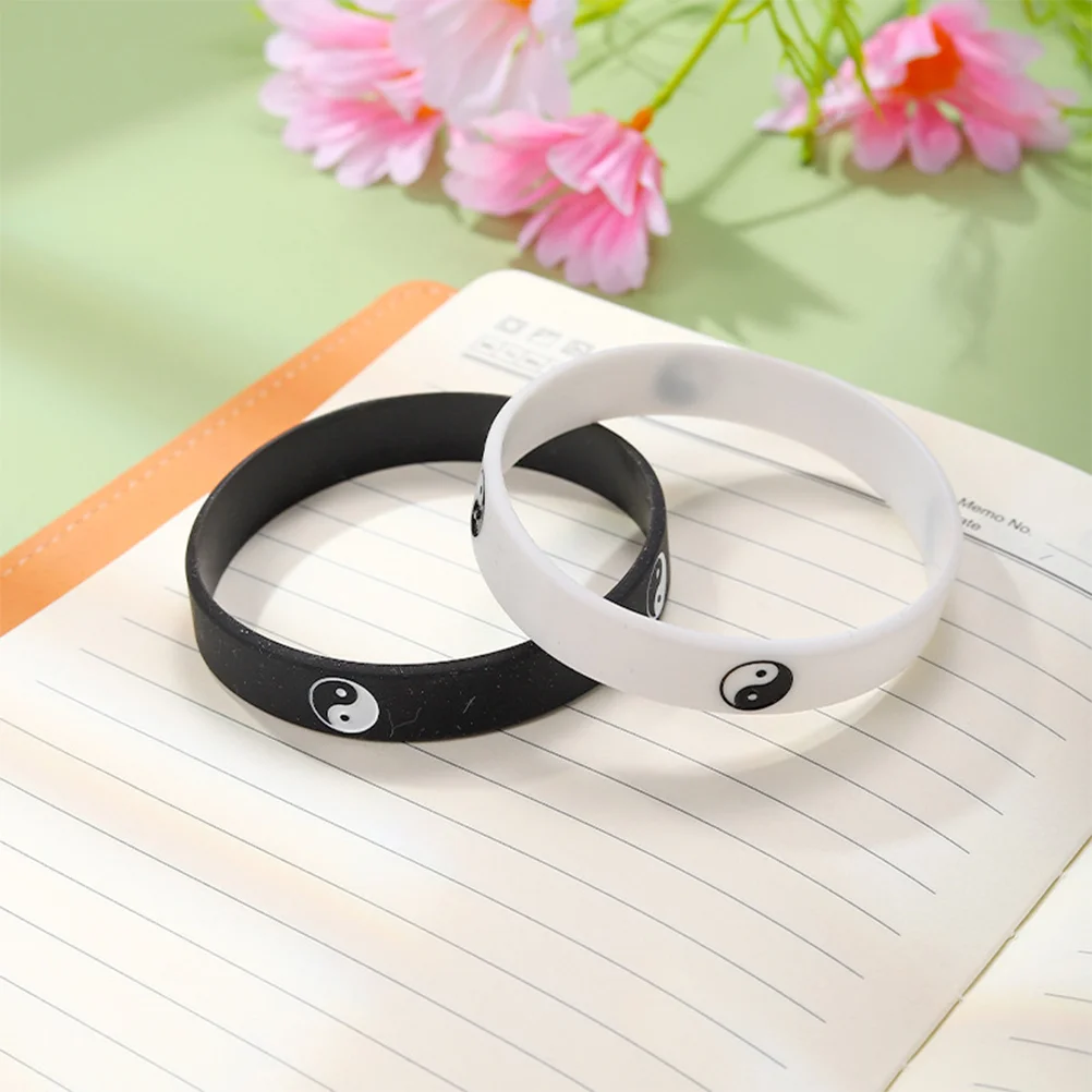 2 Pcs Wrist Band Tai Chi Bracelet Yin Yang Rubber Wristbands Cool Silicone Lovers