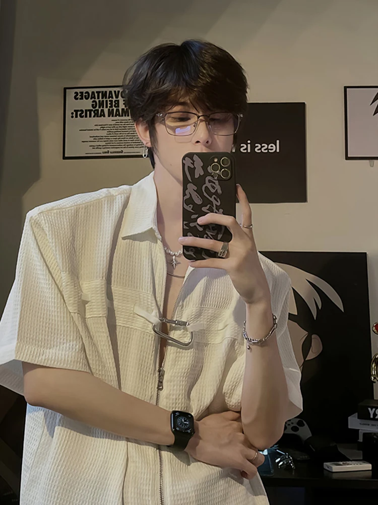 

Мужская летняя верхняя одежда с двойной молнией, тонким дизайном и коротким рукавом, свободного кроя, в американском стиле, белая, Cool Haome