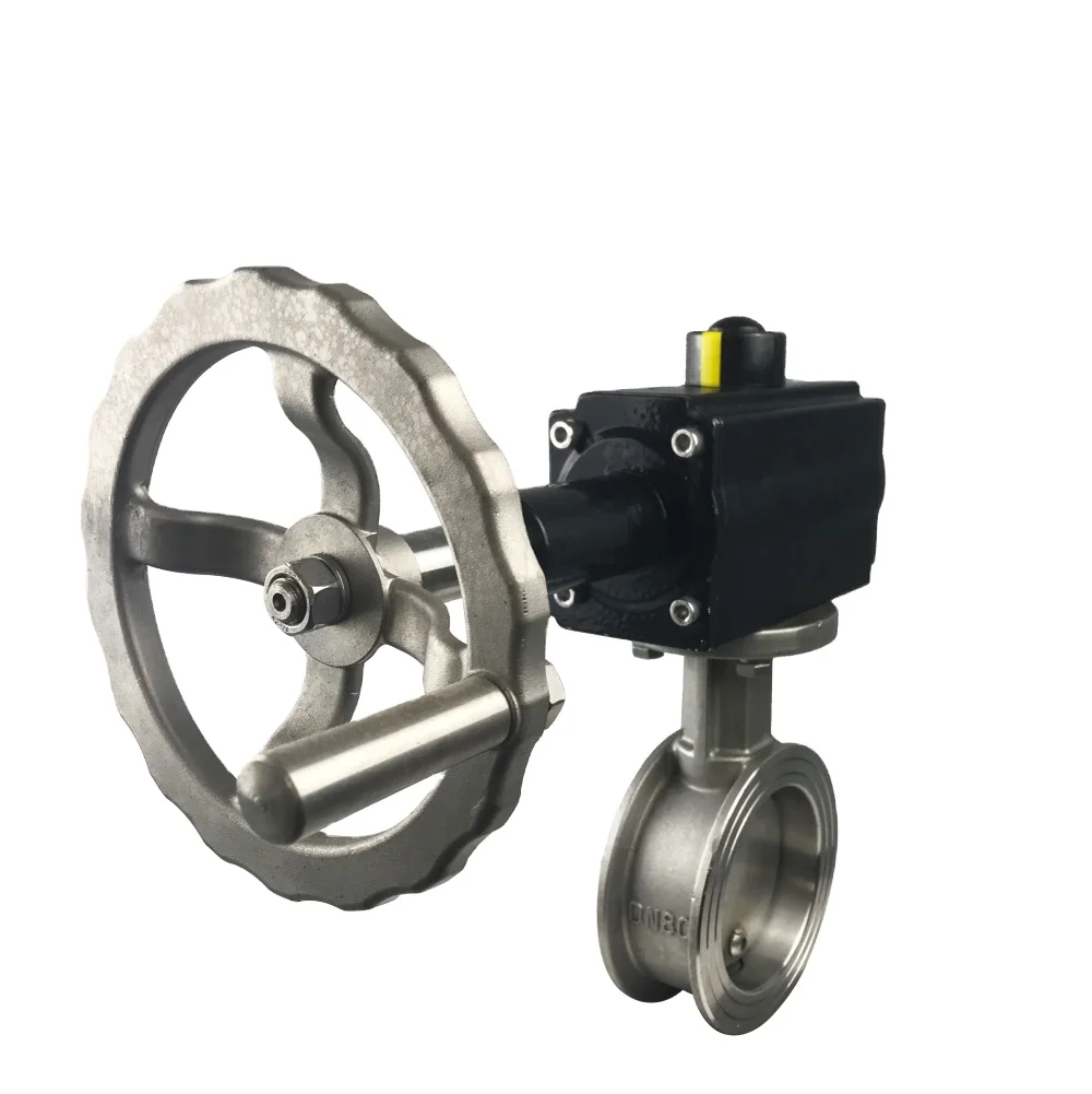 DN100 Flange Connection Ss304 Pneumatic Regulating Butterfly Valve With Handwheel