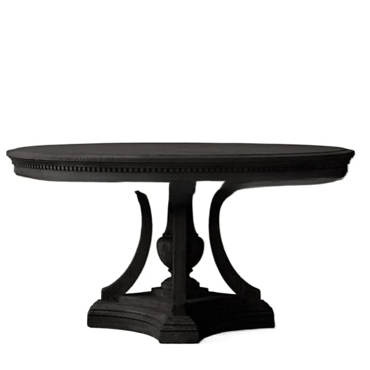 

American solid wood dining table furniture simple carving old household round table restaurant table cha